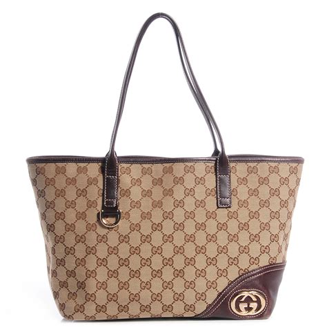 GUCCI Monogram Medium New Britt Tote Brown